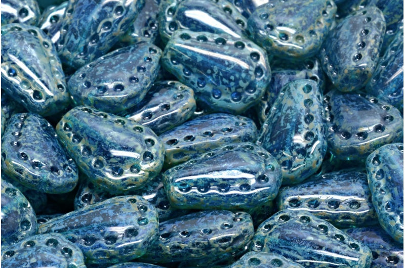 Lacy Tear Beads, Transparent Aqua 43500 (60080-43500), Glass, Czech Republic