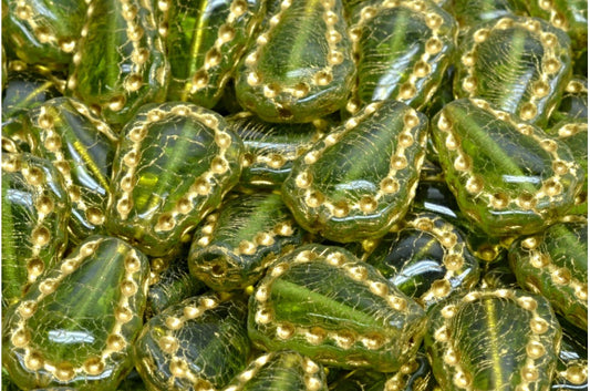 レースティアビーズ、透明グリーンゴールドライン（50210-54202）、ガラス、チェコ共和国