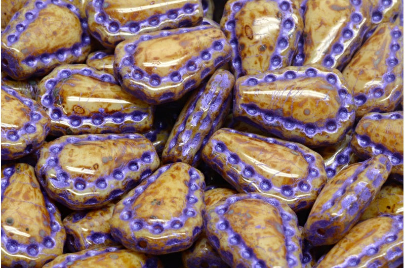 Lacy Tear Beads, Beige Travertin 43810 (13020-86800-43810), Glass, Czech Republic