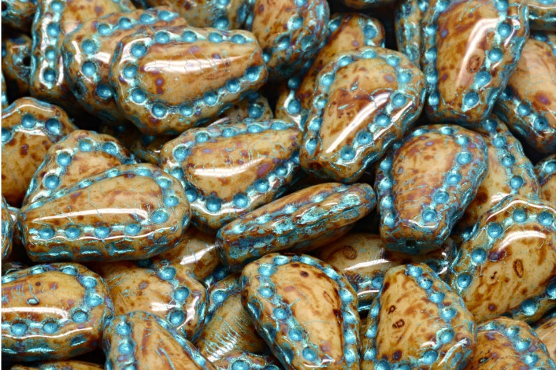 Lacy Tear Beads, Beige Travertin 43811 (13020-86800-43811), Glass, Czech Republic