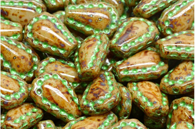 Lacy Tear Beads, Beige Travertin 43813 (13020-86800-43813), Glass, Czech Republic