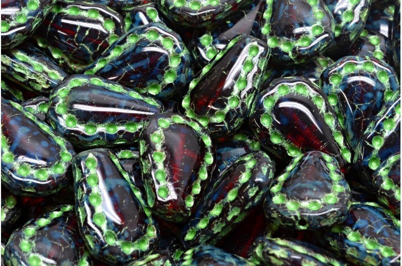 レースティアビーズ、ルビーレッドトラバーチン 43813 (90080-86800-43813)、ガラス、チェコ共和国