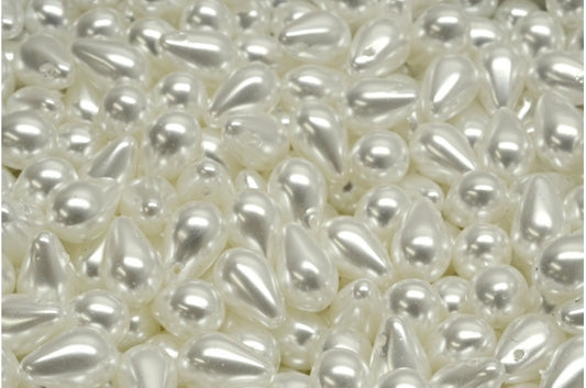 Drop Beads, White 70402 (02010-70402), Glass, Czech Republic