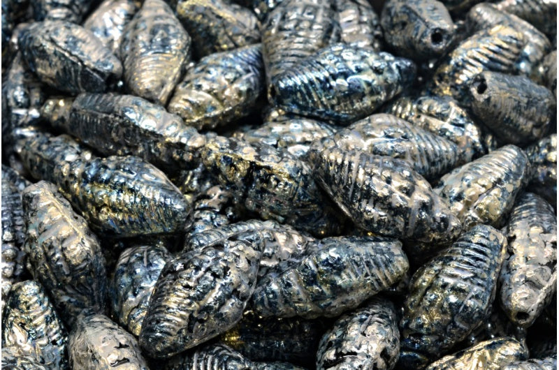 Miter Shell Beads, Black 43500 (23980-43500), Glass, Czech Republic