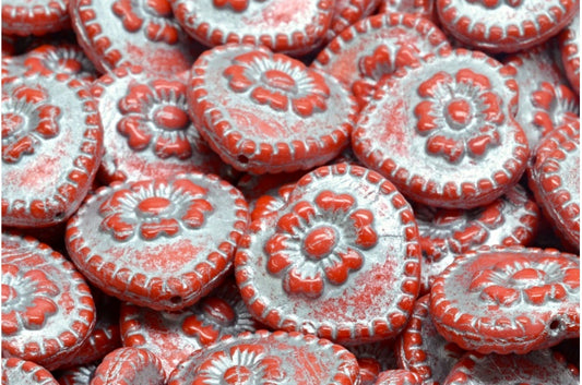 Heart Beads With Rose, Red Silver Lined (93400-54301), Glass, Czech Republic