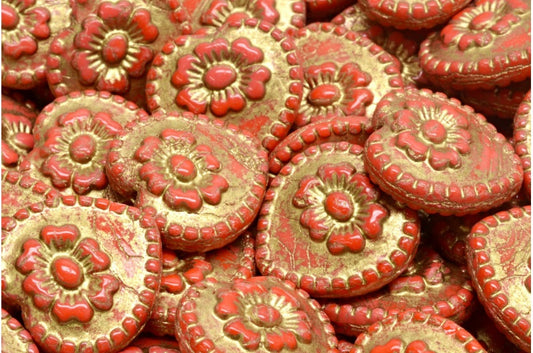 Heart Beads With Rose, Red Gold Lined (93400-54302), Glass, Czech Republic