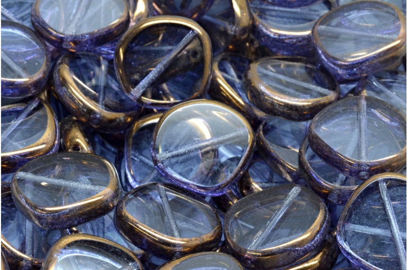 Table Cut 8 Edged Designed Beads, Transparent Light Amethyst Bronze (20210 14415), Glass, Czech Republic