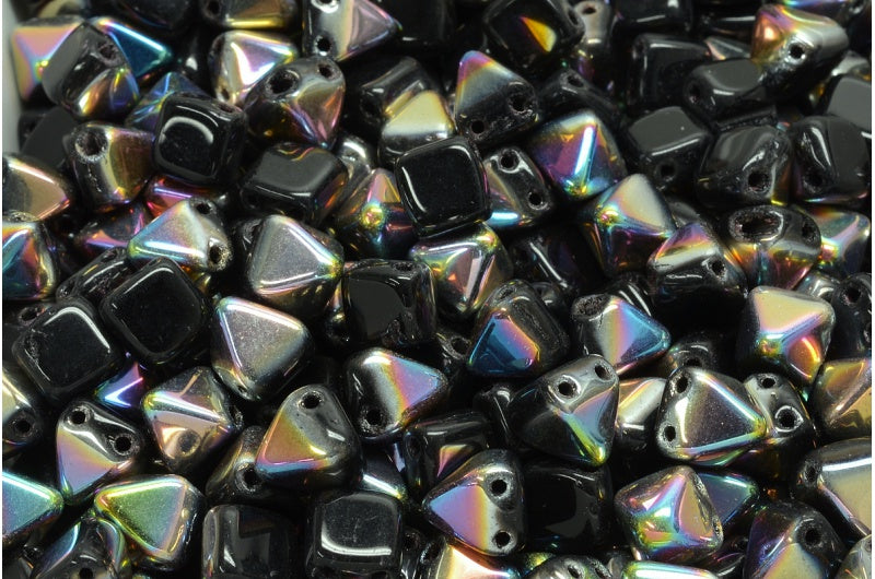Pyramiden-Ohrsteckerperlen, schwarze Kristall-Vitrail-Medium-Beschichtung (23980-28101), Glas, Tschechische Republik