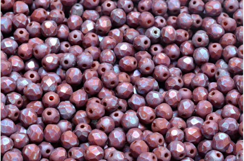 Facettierte, feuerpolierte runde Perlen, tieforangefarbener matter Nebel (93140-84100-15001), Glas, Tschechische Republik