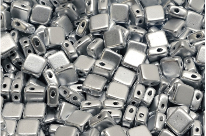 フラットシルキービーズ - 2穴、クリスタルシルバーマット（00030-01700）、ガラス、チェコ共和国