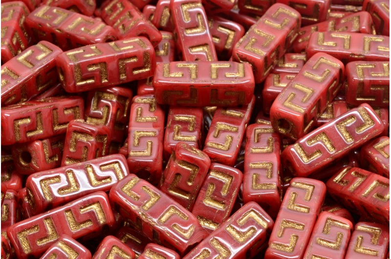 Celtic Block Beads, Opal Red Bronze Lined (91260-54317), Glass, Czech Republic