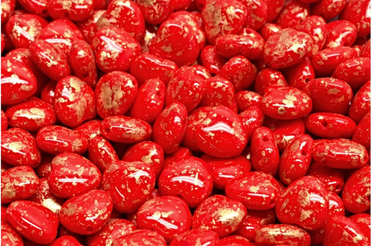 ハートビーズ、不透明レッドゴールドスプラッシュ（93200-94401）、ガラス、チェコ共和国