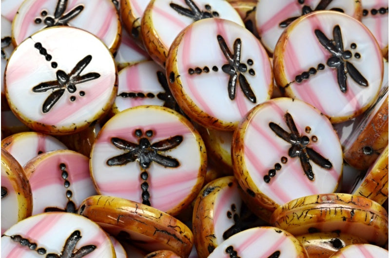 Table Cut Dragonfly Beads , Pink Travertin 54313 (7724 86800 54313), Glass, Czech Republic
