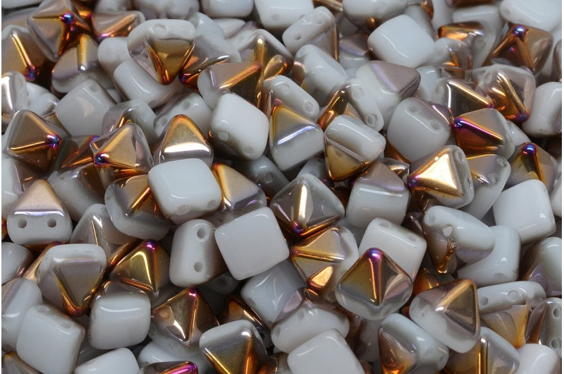 Pyramiden-Ohrsteckerperlen, weißer Sliperit (02010-29501), Glas, Tschechische Republik