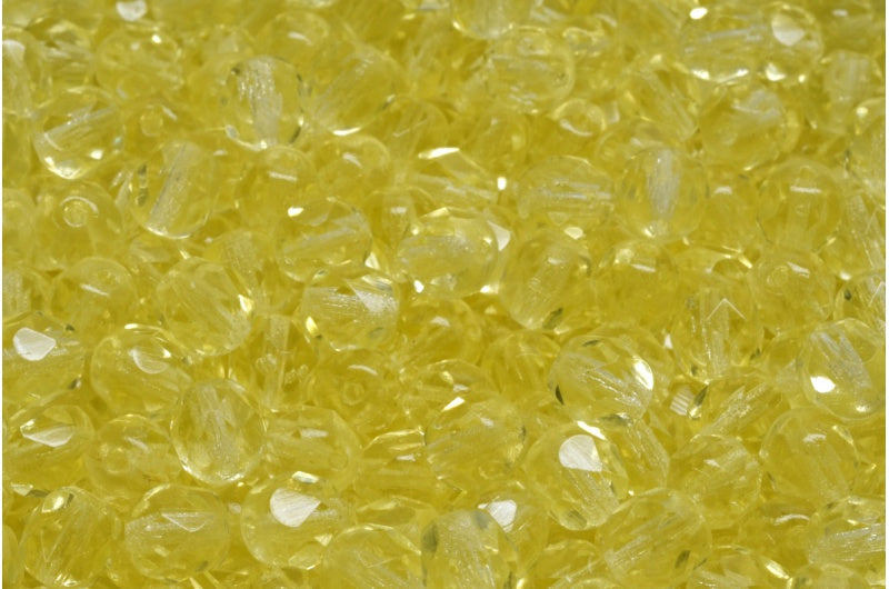 Faceted Fire Polished Round Beads, Transparent Yellow (80120), Glass, Czech Republic