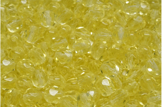 Faceted Fire Polished Round Beads, Transparent Yellow (80120), Glass, Czech Republic