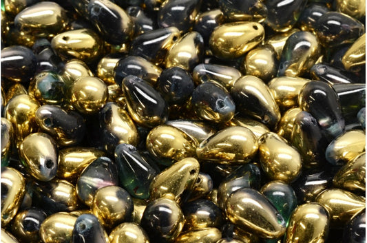 ドロップビーズ、透明アクア透明ライトアメジストゴールド（60200-20500-26441）、ガラス、チェコ共和国