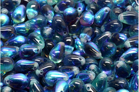 ドロップビーズ、透明アクア透明ライトアメジストAb（60200-20500-28701）、ガラス、チェコ共和国