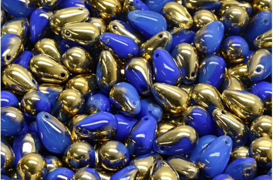 Drop Beads, Opal Blue Opaque Blue Gold (31000-33050-26441), Glass, Czech Republic