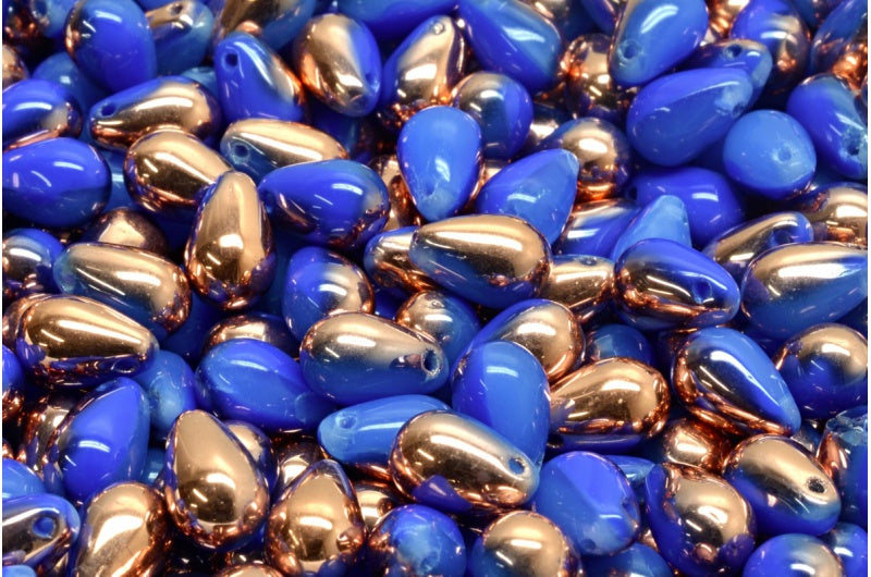 Drop Beads, Opal Blue Opaque Blue Rose Gold Capri (31000-33050-27101), Glass, Czech Republic