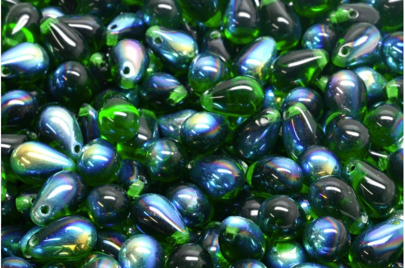 ドロップビーズ、透明グリーンAb（50140-28701）、ガラス、チェコ共和国