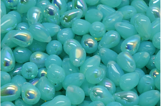 Drop Beads, Opal Aqua Ab (61010-28701), Glass, Czech Republic