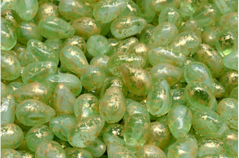 ドロップビーズ、X1651 ゴールドスプラッシュ (x1651-94401)、ガラス、チェコ共和国