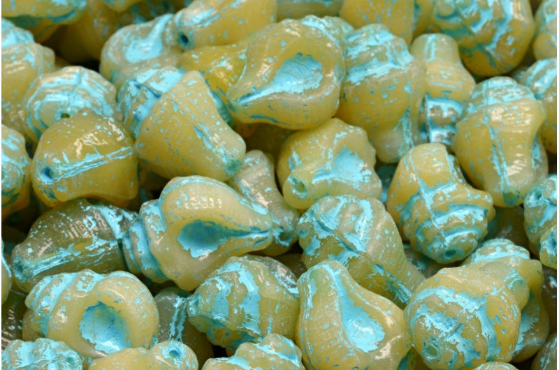 Murex Shell Beads, Beige Light Blue Lined (11111-54308), Glass, Czech Republic