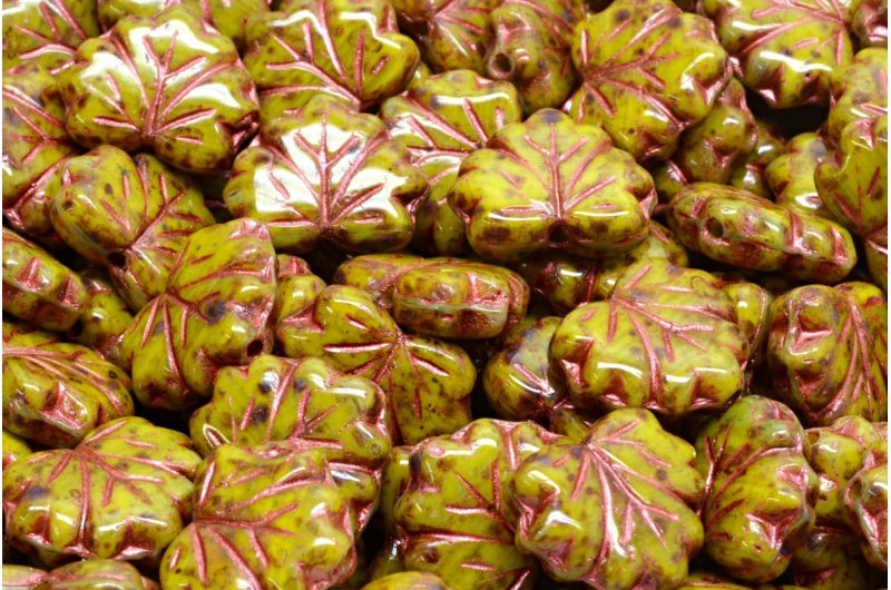 メープルリーフビーズ、53429 Travertin 43806 (53429-86800-43806)、ガラス、チェコ共和国