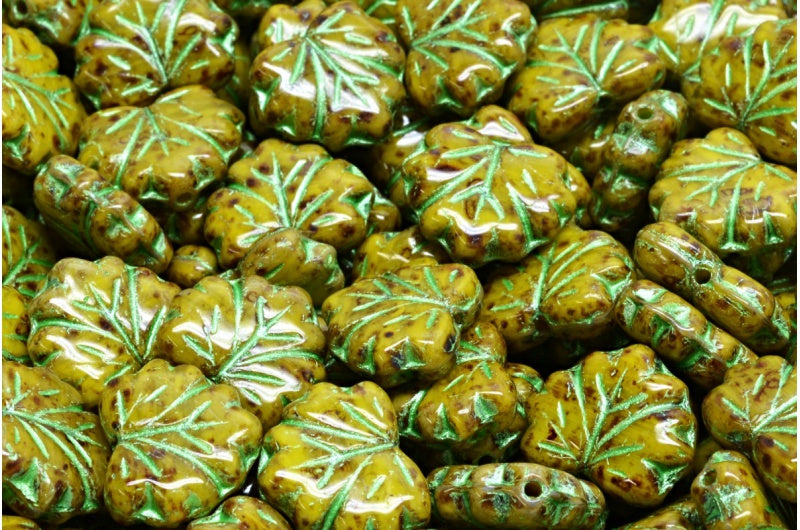 メープルリーフビーズ、53429 Travertin 43813 (53429-86800-43813)、ガラス、チェコ共和国