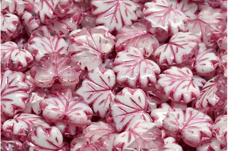 メープルリーフビーズ、R0034 ピンクライン（R0034-54321）、ガラス、チェコ共和国