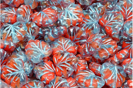 メープルリーフビーズ、レッド 54323 (R0942-54323)、ガラス、チェコ共和国