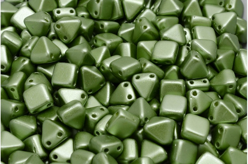Pyramid Stud Beads, White Laser Etched Decor On Olive (02010-25034), Glass, Czech Republic