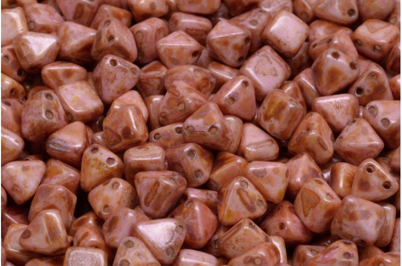 Pyramid Stud Beads White Orange Pink Luster Spotted (02010-65307), Glass, Czech Republic