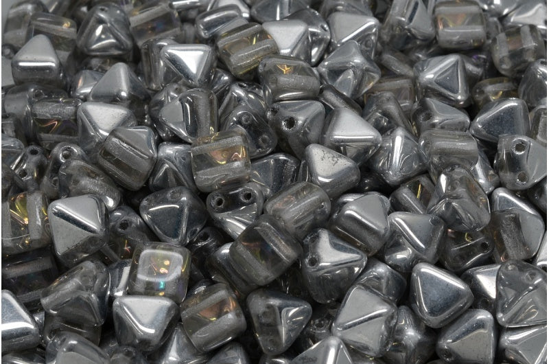Pyramid Stud Beads，水晶水晶银半涂层 (00030-27001)，玻璃，捷克共和国