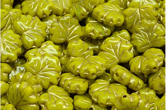 メープルリーフビーズ、53429 ゴールドライン (53429-54202)、ガラス、チェコ共和国