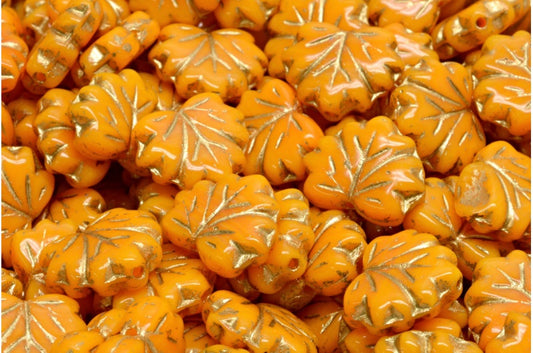 メープルリーフビーズ、93149 ゴールドライン (93149-54202)、ガラス、チェコ共和国