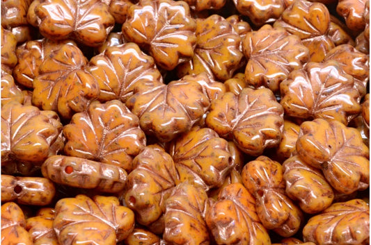 メープルリーフビーズ、93149 Travertin 43805 (93149-86800-43805)、ガラス、チェコ共和国