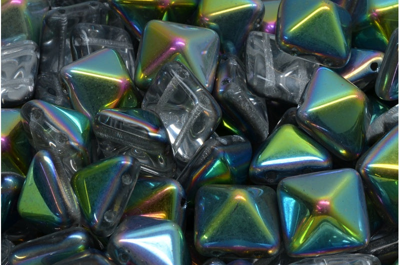 Pyramid Stud Beads, Crystal Crystal Vitrail Medium Coating (00030-28101), Glass, Czech Republic