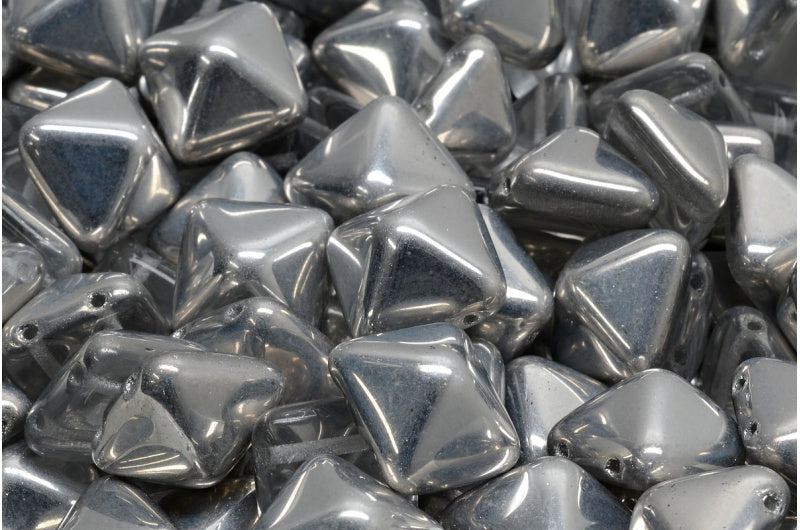 Pyramid Stud Beads，水晶水晶银半涂层 (00030-27001)，玻璃，捷克共和国