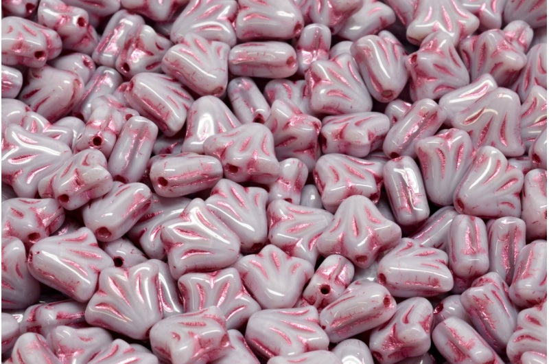 ユリの花ビーズ、26160 ピンクライン（26160-54321）、ガラス、チェコ共和国