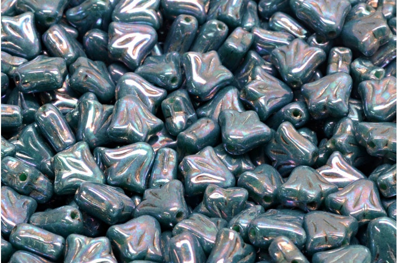 Lily Flower Beads, Turquoise Nebula (63130-15001), Glass, Czech Republic