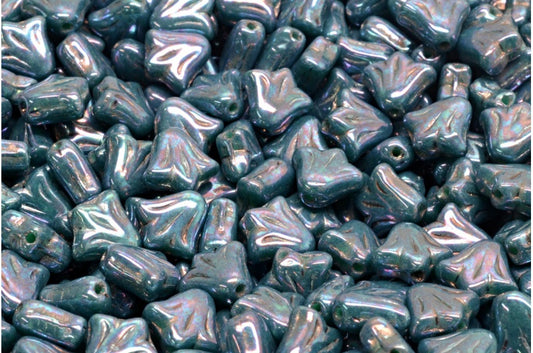 ユリの花ビーズ、ターコイズネビュラ（63130-15001）、ガラス、チェコ共和国