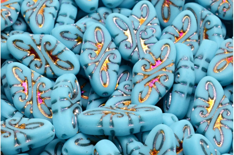 Arabesque Beads, Blue Sliperit Full (2X Side) Matte (63020-29503-84100), Glass, Czech Republic