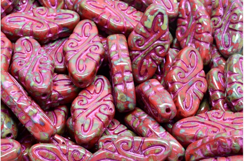 蔓藤花纹珠子，不透明的红色石灰华 43807 (93200-86800-43807)，玻璃，捷克共和国