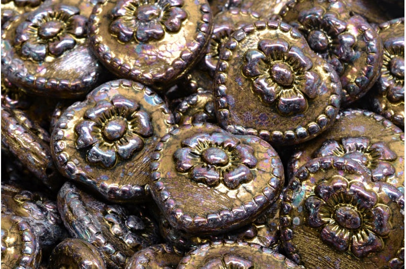 バラのハートビーズ、ブラックベガアイリス（23980-15781）、ガラス、チェコ共和国