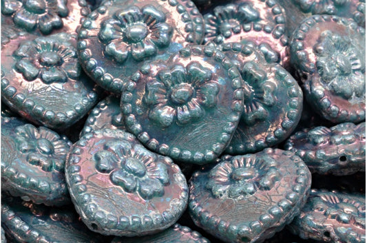 Heart Beads With Rose, Turquise Nebula (63140-15001), Glass, Czech Republic