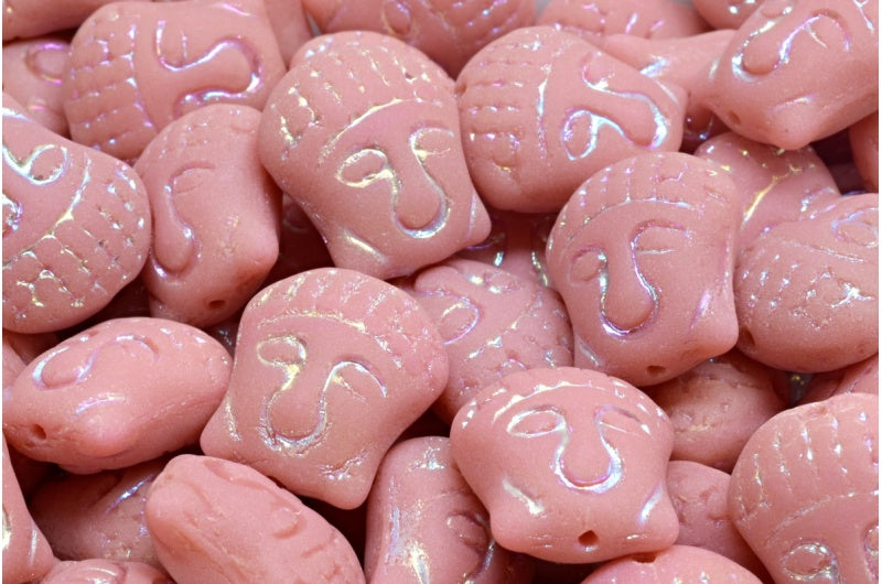 Buddha-Kopf-Perlen, undurchsichtiges Pink Ab Full (2X Seite) matt (73020-28703-84100), Glas, Tschechische Republik