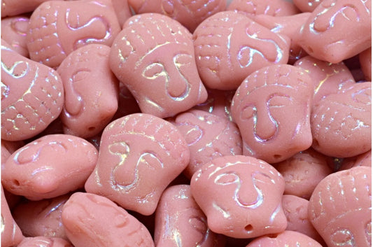 Buddha Head Beads, Opaque Pink Ab Full (2X Side) Matte (73020-28703-84100), Glass, Czech Republic