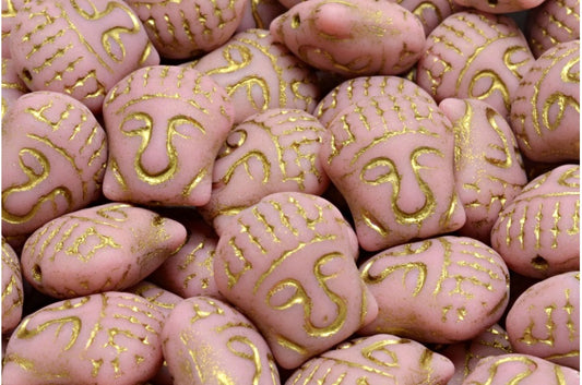 Buddha-Kopf-Perlen, undurchsichtiges rosa Mattgold gefüttert (73020-84100-54302), Glas, Tschechische Republik